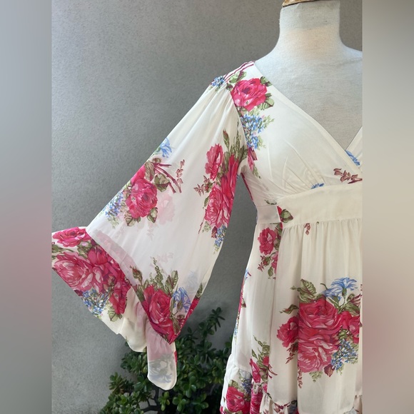 Betsey Johnson short dress Bambi boho pink roses polyester chiffon size 2 - Picture 2 of 10